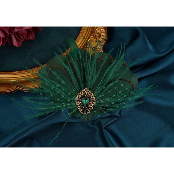 Gatsby Flapper Fascinator Peacock Feather Headpiece Vintage Style Accessory main image 4